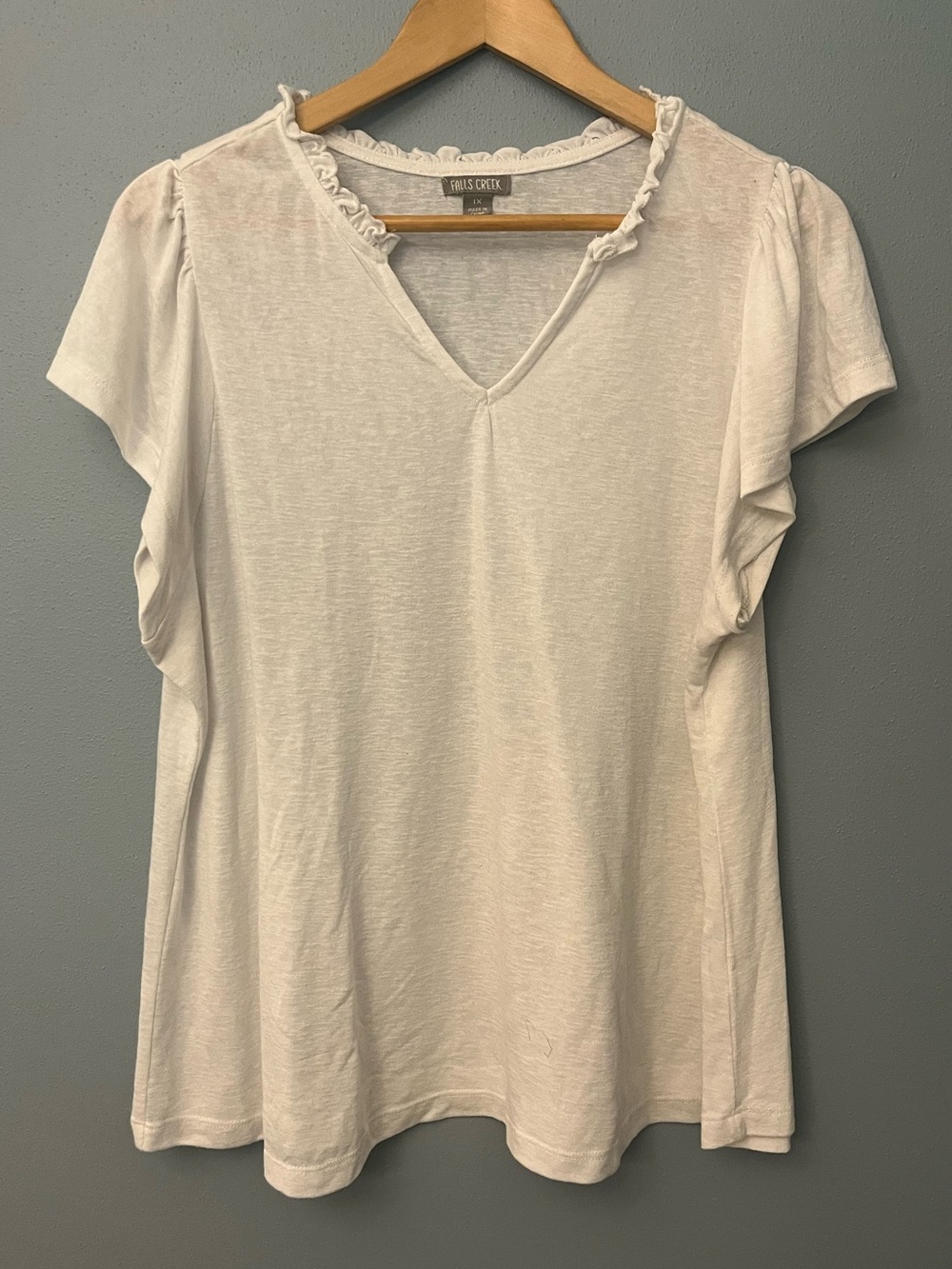 Falls Creek V‑Neck Ruffle Trim Flutter Sleeve Top